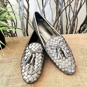 Silver Woven Loafers with Tassels